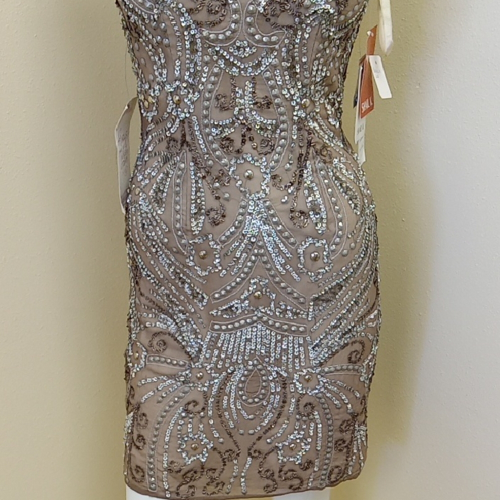 Chic Brown Patterned Mini Dress - Picture 3 of 7